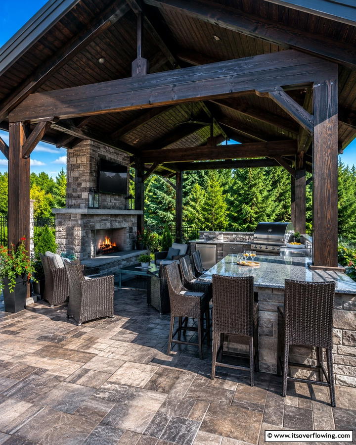 Gazebo with Fireplace and Outdoor Kitchen - 25 Gazebo With Fireplace Ideas for Cozy Outdoor Nights