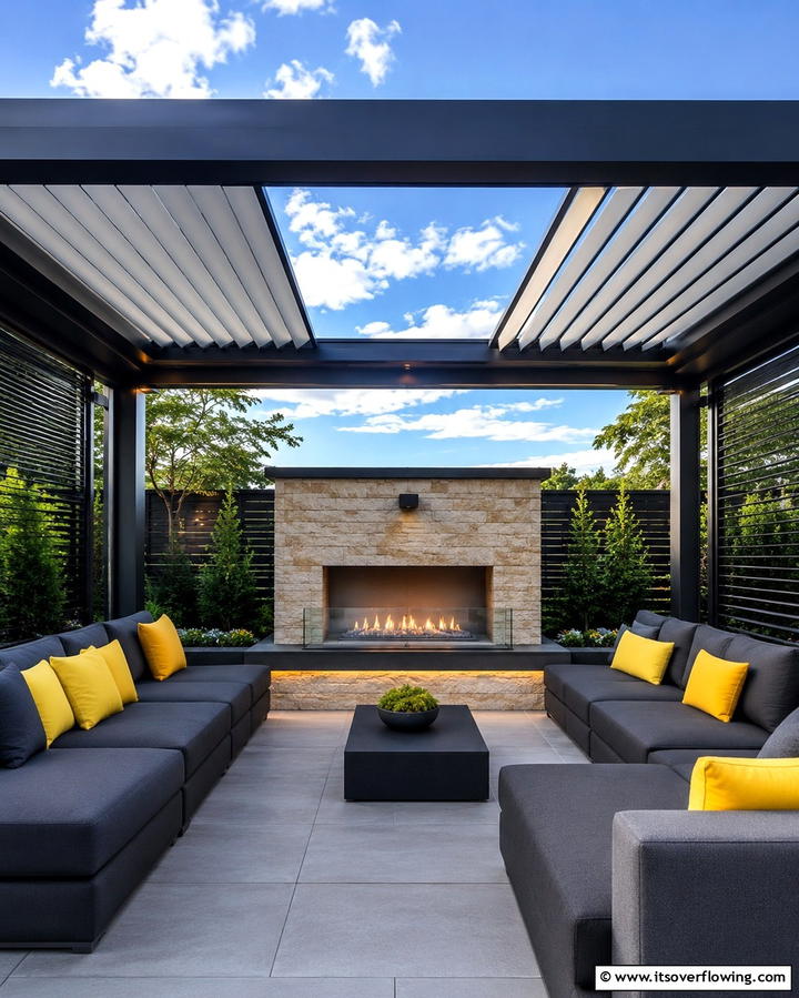 Gazebo with Fireplace and Retractable Roof - 25 Gazebo With Fireplace Ideas for Cozy Outdoor Nights
