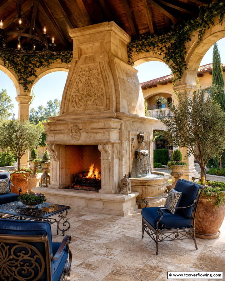 Gazebo with Fireplace and Water Feature Combination - 25 Gazebo With Fireplace Ideas for Cozy Outdoor Nights