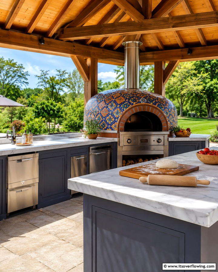 Gazebo with Integrated Pizza Oven - 30 Outdoor Kitchen with Gazebo Ideas for All-Weather Cooking