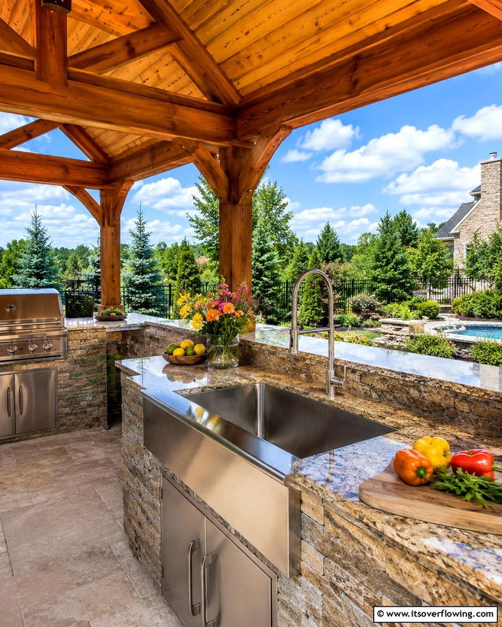Gazebo with Outdoor Sink and Prep Station - 30 Outdoor Kitchen with Gazebo Ideas for All-Weather Cooking