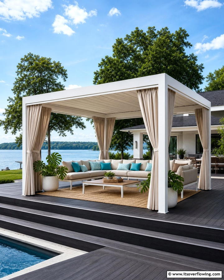 Gazebo with Retractable Curtains - 25 Gazebo on Deck Ideas for Outdoor Relaxation