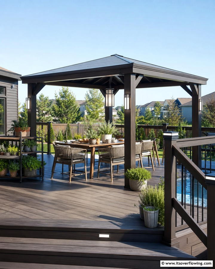 Gazebo with Solar Powered Lighting - 25 Gazebo on Deck Ideas for Outdoor Relaxation