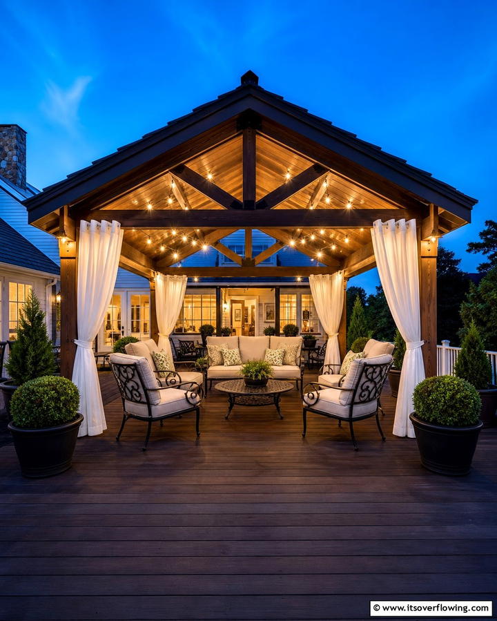 Gazebo with String Lights for Evening Charm - 25 Gazebo on Deck Ideas for Outdoor Relaxation