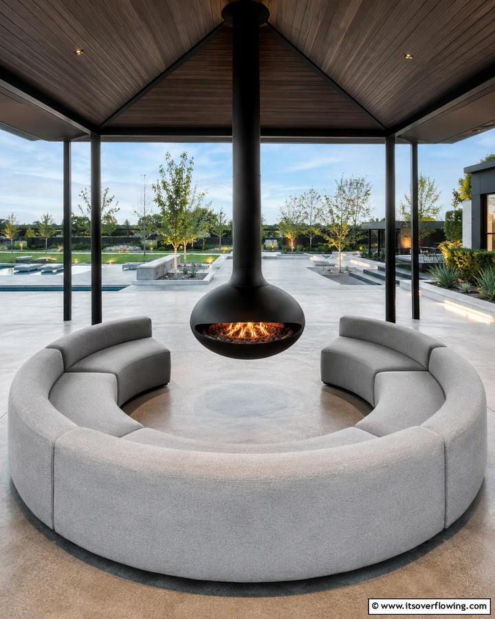 Gazebo with Suspended Fireplace for a Unique Touch - 25 Gazebo With Fireplace Ideas for Cozy Outdoor Nights