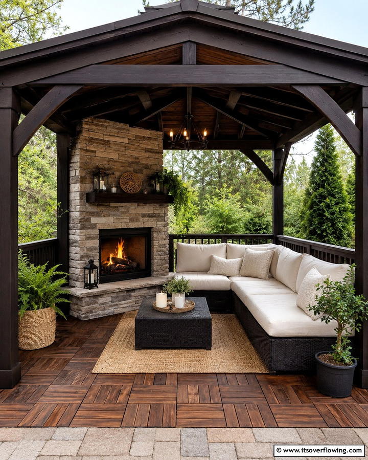 Gazebo with a Corner Fireplace - 25 Gazebo With Fireplace Ideas for Cozy Outdoor Nights