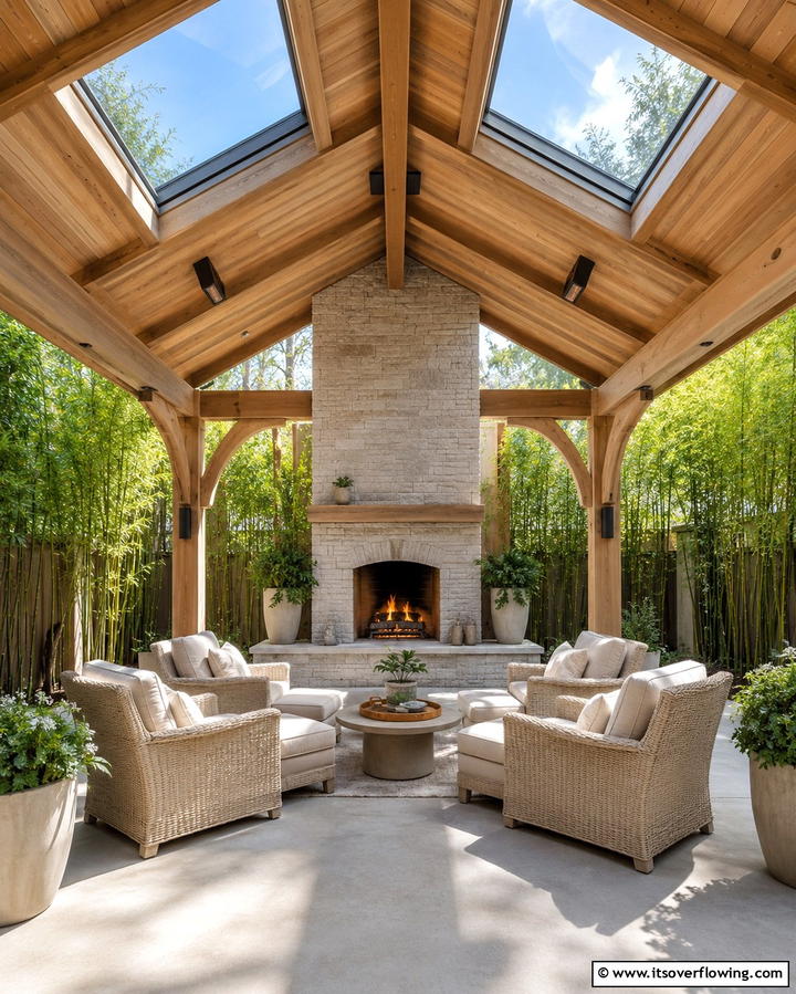 Gazebo with a Fireplace and Skylight - 25 Gazebo With Fireplace Ideas for Cozy Outdoor Nights