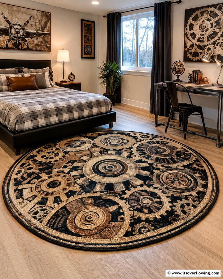 Gear Patterned Rugs - 25 Steampunk Bedroom Ideas for a Unique Vintage Look