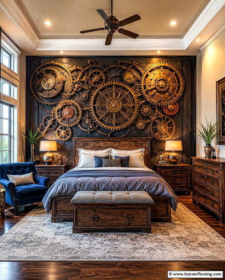 Gears and Cogs Wall Art - 25 Steampunk Bedroom Ideas for a Unique Vintage Look