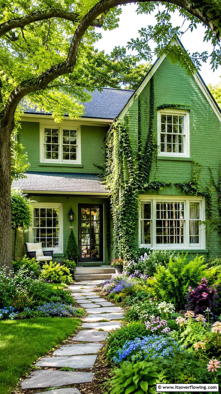 Gentle Green Glow - 30 Exterior Brick Paint Color Ideas for Curb Appeal