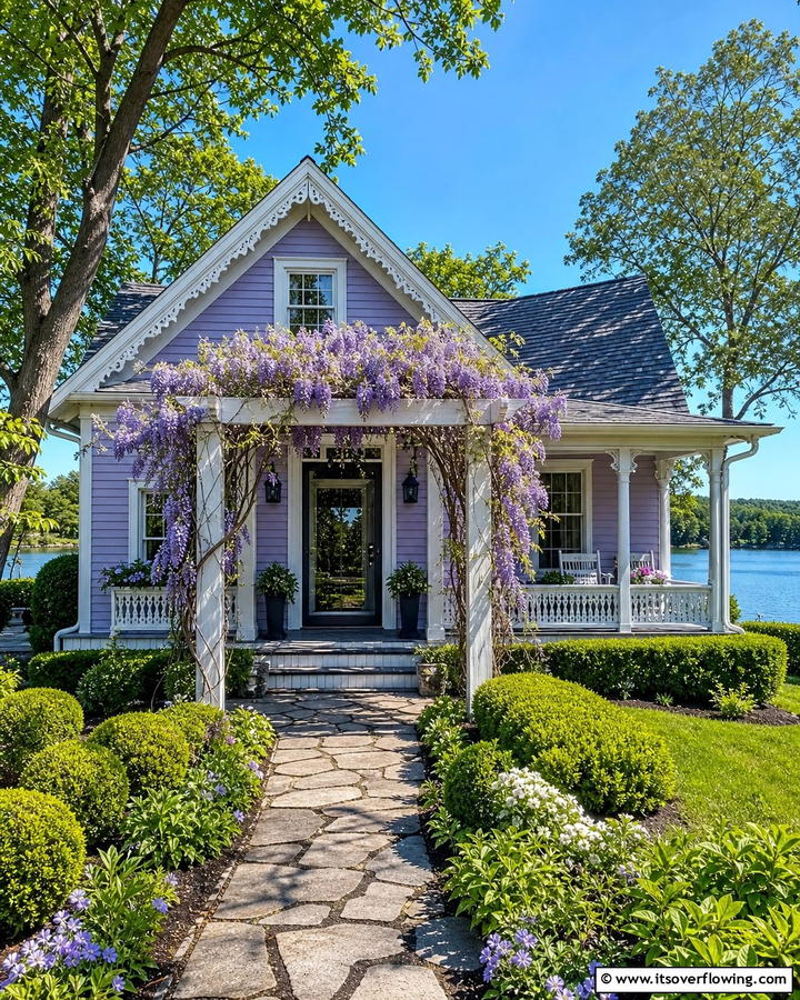 Gentle Lavender Tranquility - 30 Lake House Exterior Color Ideas Inspired by Nature