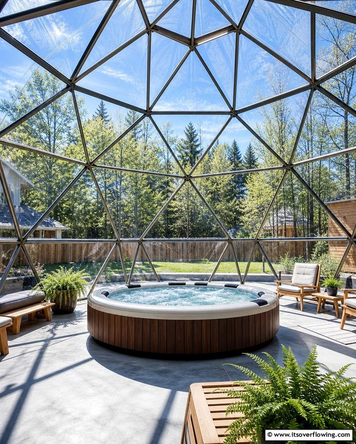 Geodesic Dome Enclosure - 25 Hot Tub Enclosure Ideas for Year-Round Relaxation