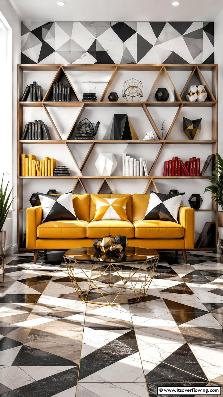 Geometric Arrangements - 30 Creative Bookshelf Decor Ideas for Organized Living Spaces