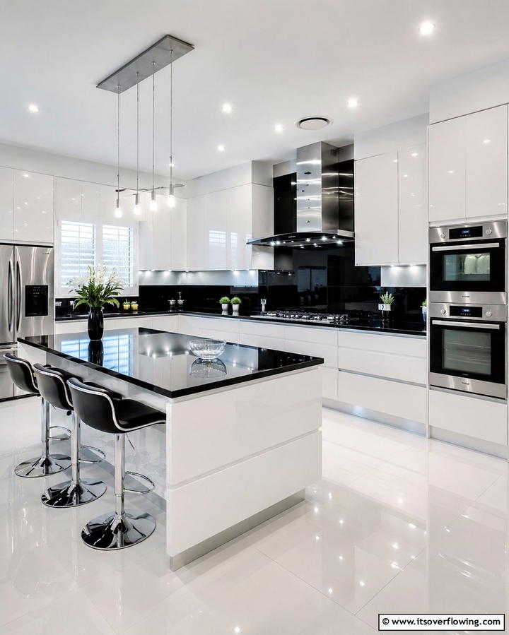 Geometric Backsplash Patterns - 25 Kitchen With White Cabinets and Black Countertops Ideas