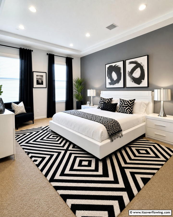 Geometric Carpets for a Modern Edge - 25 Stylish Bedroom Carpet Ideas for a Comfortable Retreat