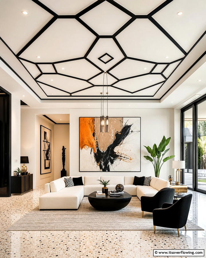 Geometric Ceiling Trim Patterns - 25 Elegant Ceiling Trim Ideas to Elevate Your Home