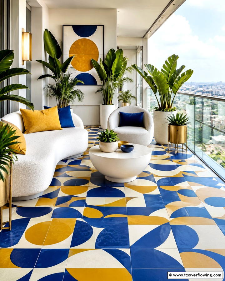 Geometric Ceramic Tiles - 25 Balcony Tiles Ideas for Stylish Outdoor Spaces