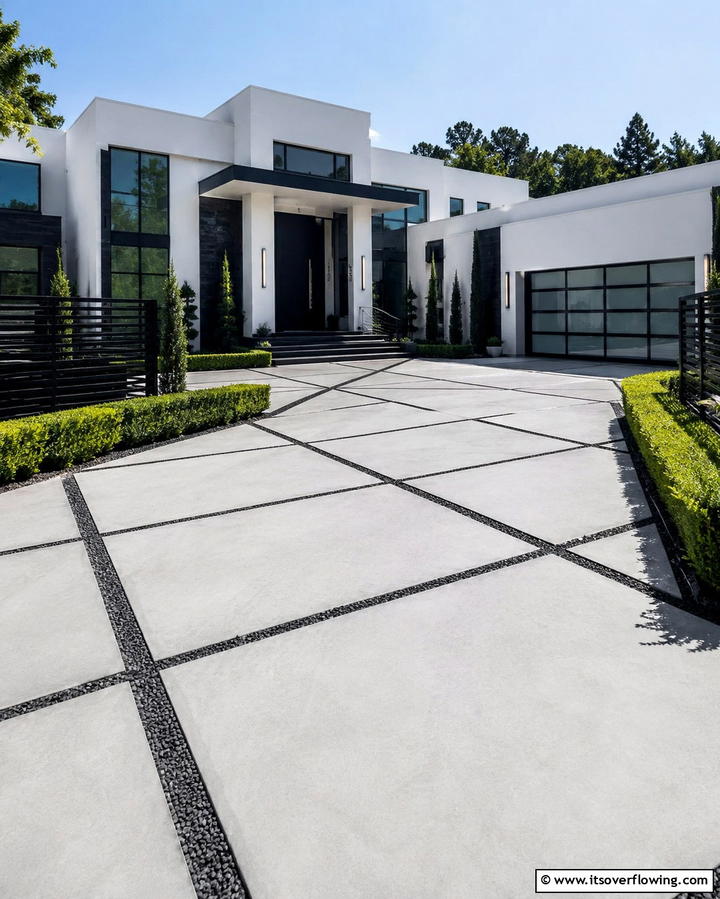 Geometric Concrete Driveway - 30 Durable Concrete Driveway Designs to Enhance Curb Appeal