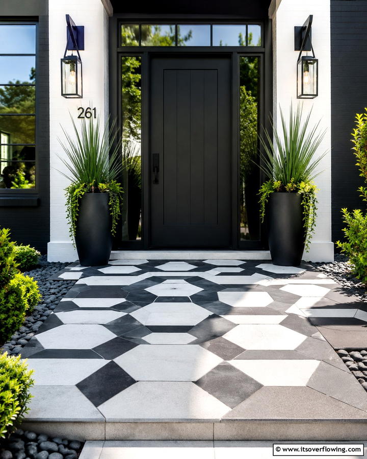 Geometric Concrete Tiles - 25 Concrete Porch Ideas for a Stylish and Low-Maintenance Entry