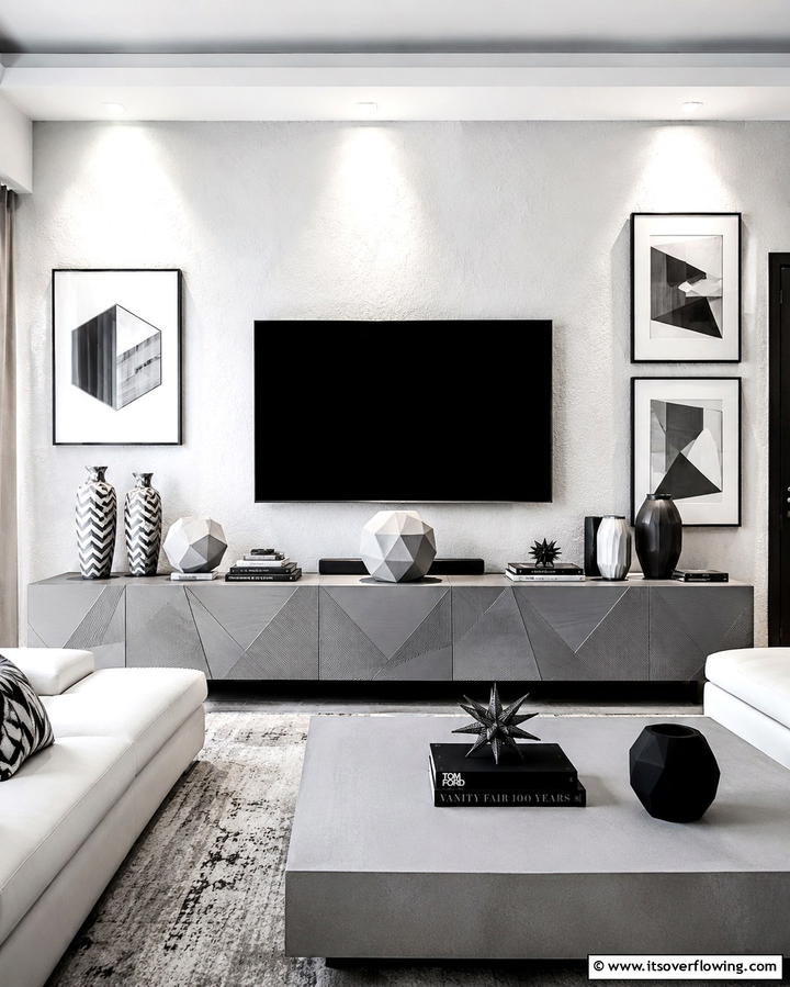 Geometric Decor - 25 TV Console Decor Ideas to Elevate Your Living Room