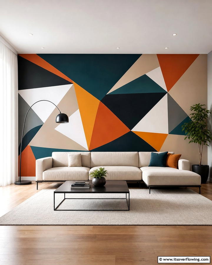 Geometric Design Accent - 30 Striking Living Room Accent Wall Ideas for Bold Style