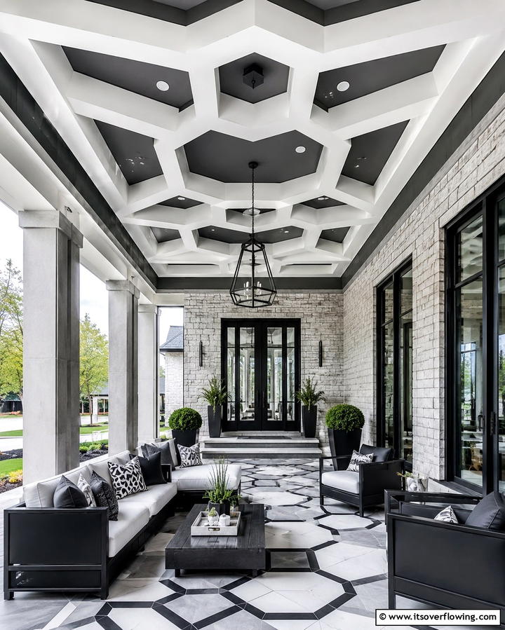 Geometric Design Elements - 30 Porch Ceiling Ideas to Refresh Your Outdoor Entryway