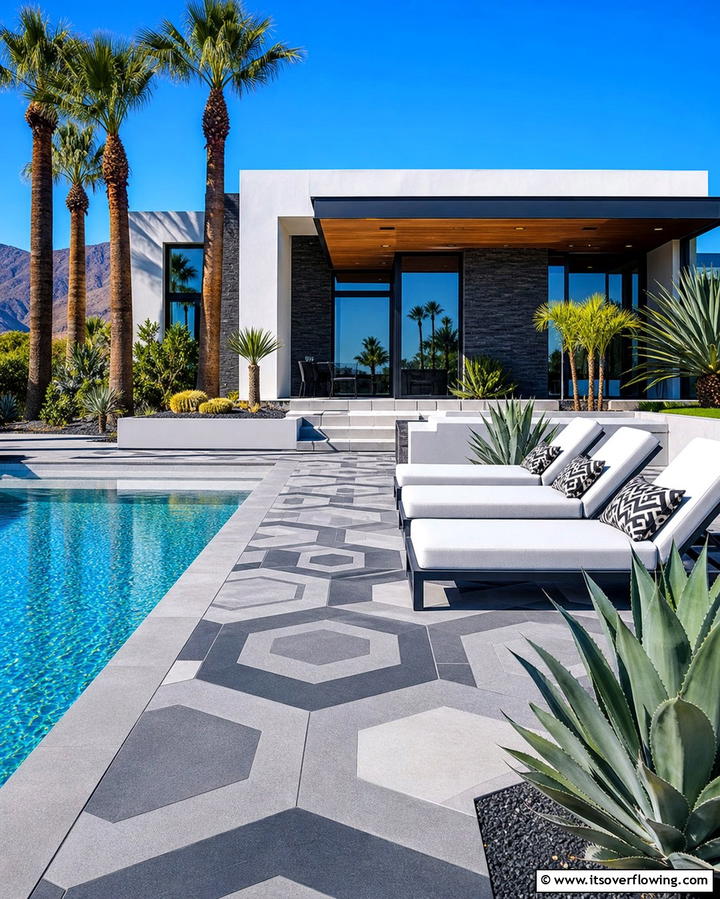 Geometric Designs - 25 Stamped Concrete Pool Deck Ideas for Durability