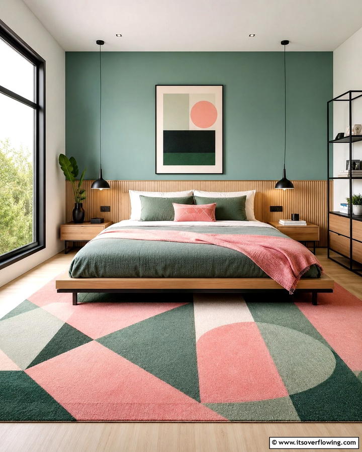 Geometric Designs for Modern Flair - 25 Pink and Green Bedroom Ideas for a Fresh Look