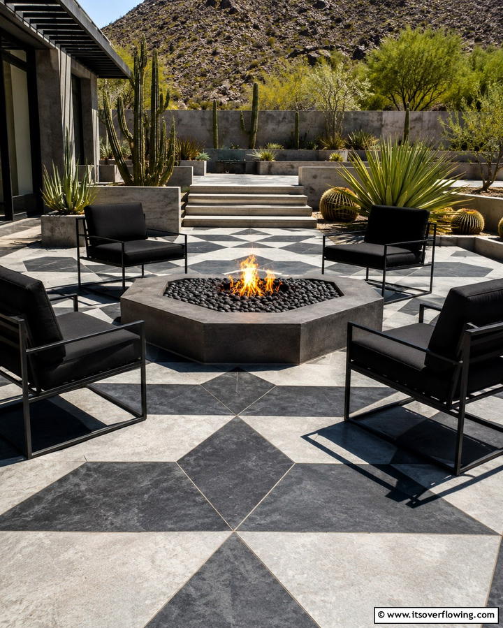 Geometric Designs for a Bold Statement - 20 Stone Patio With a Fire Pit Ideas for Cozy Nights