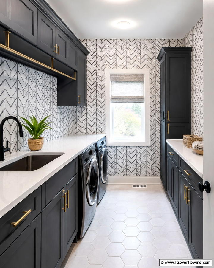Geometric Designs for a Modern Touch - 25 Laundry Room Wallpaper Ideas to Brighten Your Space