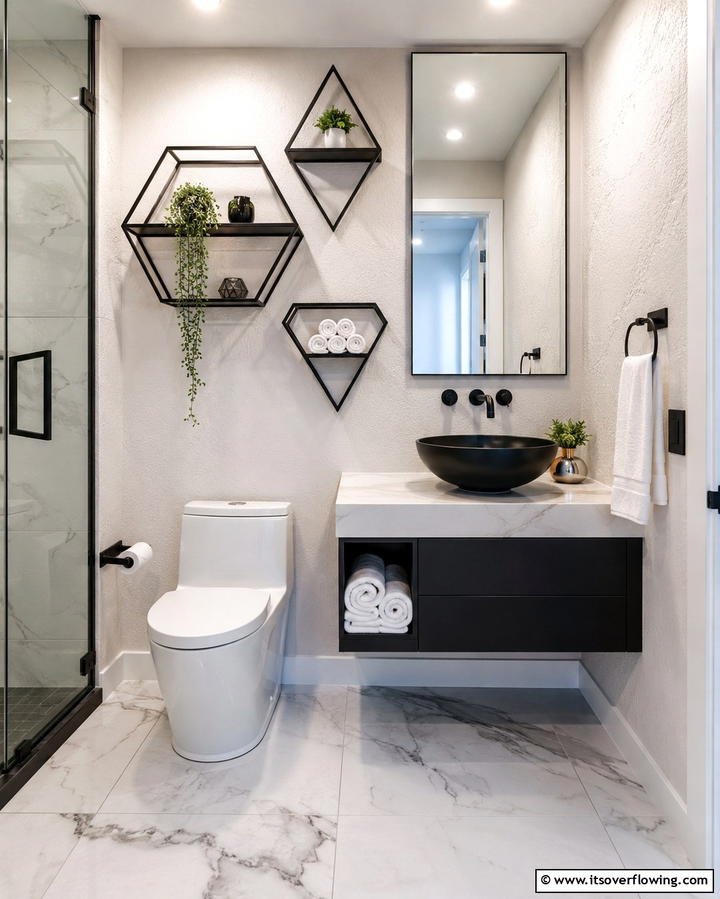Geometric Edge Shelves - 30 Small Bathroom Shelving Ideas for Smart Storage