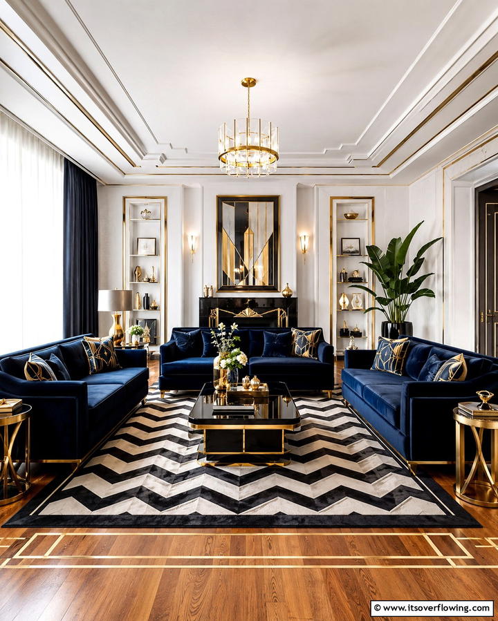 Geometric Elegance - 30 Art Deco Living Room Ideas for Luxurious Spaces