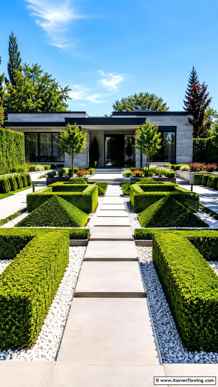 Geometric Evergreen Design - 30 Front Yard Evergreen Landscaping Ideas for Year-Round Beauty