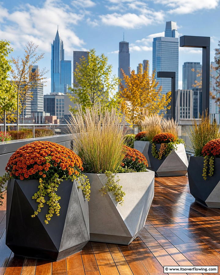 Geometric Fall Modernity - 21 Fall Planter Ideas to Refresh Your Outdoor Spaces