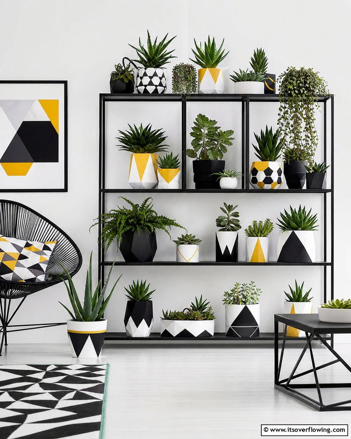 Geometric Garden Glam - 21 Painted Pot Ideas for Creative Plant Container Makeovers