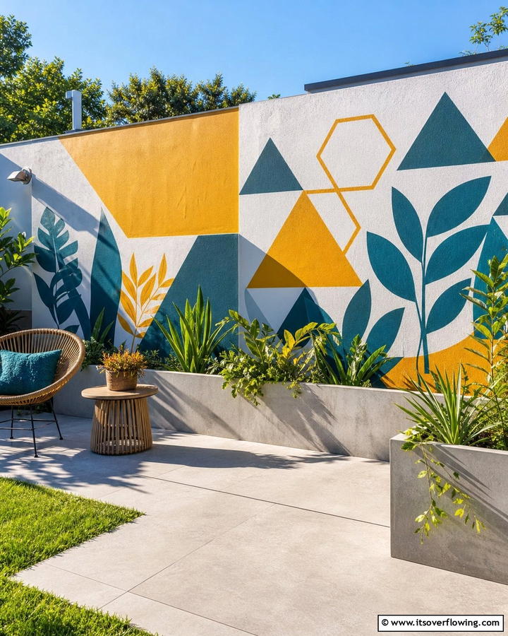 Geometric Garden Mural - 21 Garden Mural Ideas to Transform Outdoor Walls Artistically