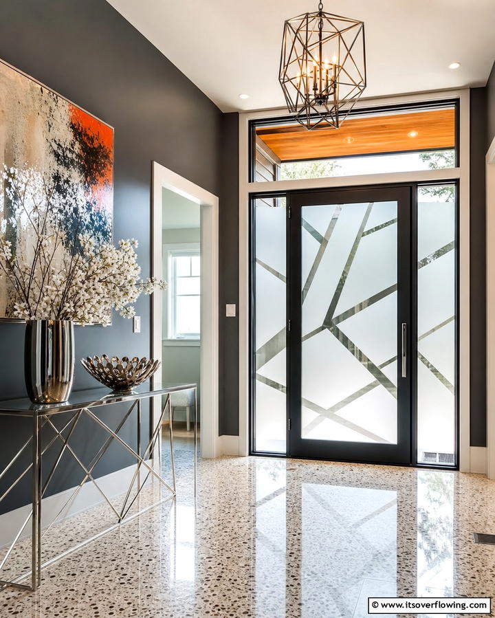 Geometric Glass Patterns for Modern Artistry - 25 Glass Front Doors Ideas to Brighten Your Entryway