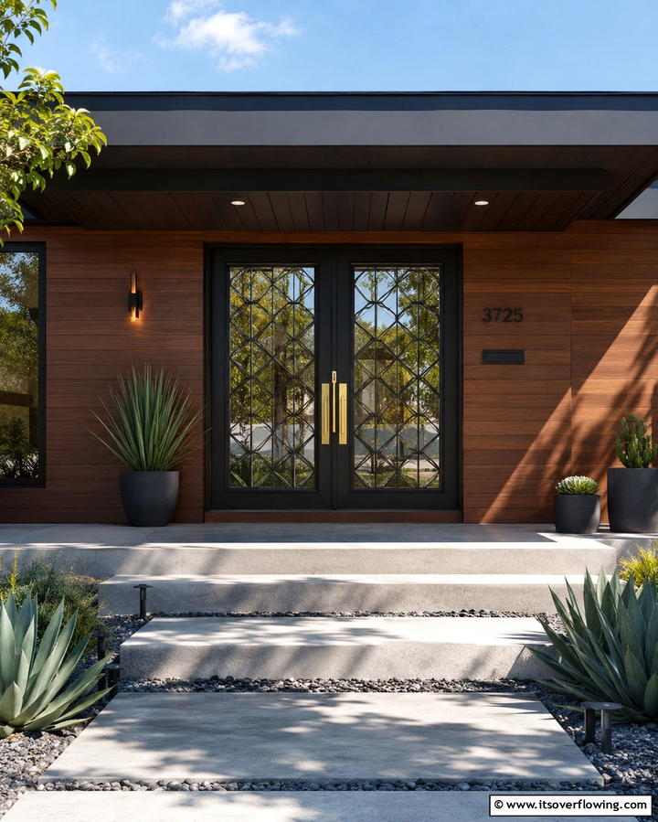 Geometric Glass Patterns - 25 Double Front Door Ideas for a Grand Entrance