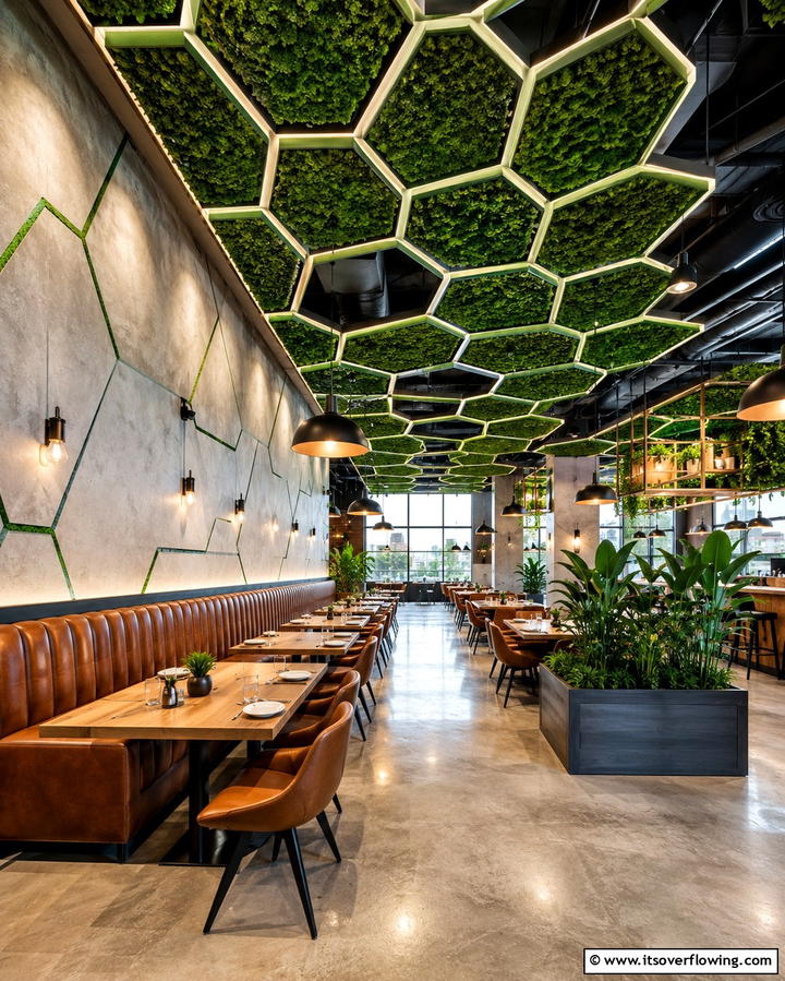 Geometric Green Ceiling Patterns - 25 Green Ceiling Ideas for a Unique and Bold Statement
