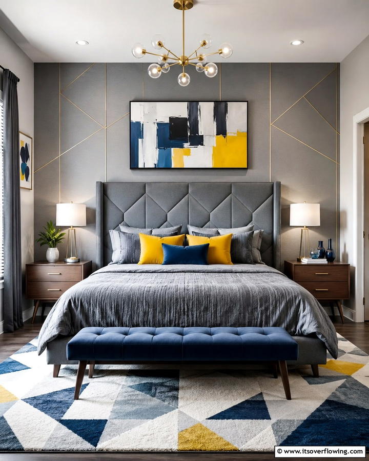 Geometric Grey Patterns - 25 Elegant Grey Headboard Bedroom Ideas for a Calm Space