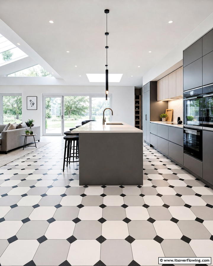 Geometric Grid Design - 21 Kitchen Floor Tile Ideas- Durable & Stylish Options