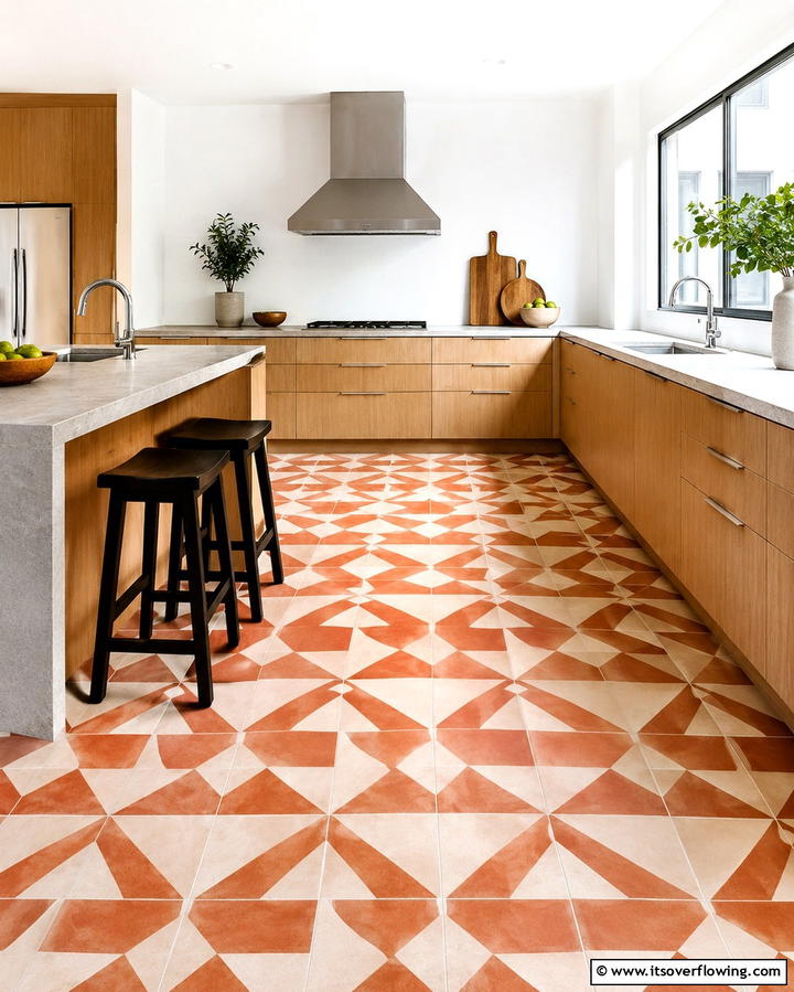 Geometric Inlay Terracotta Tiles - 25 Terracotta Kitchen Floor Ideas for a Rustic Charm