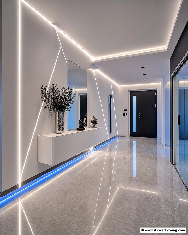 Geometric LED Strip Highlights - 21 Entryway Lighting Ideas to Brighten Your Foyer
