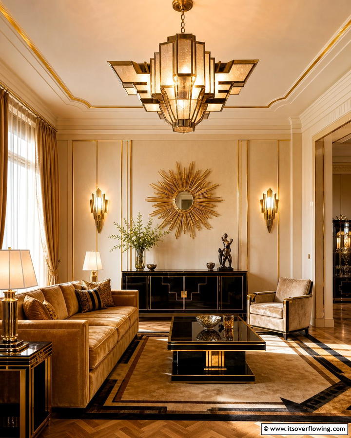 Geometric Lighting Fixtures - 25 Vintage 1930s Living Room Design Ideas for Nostalgia