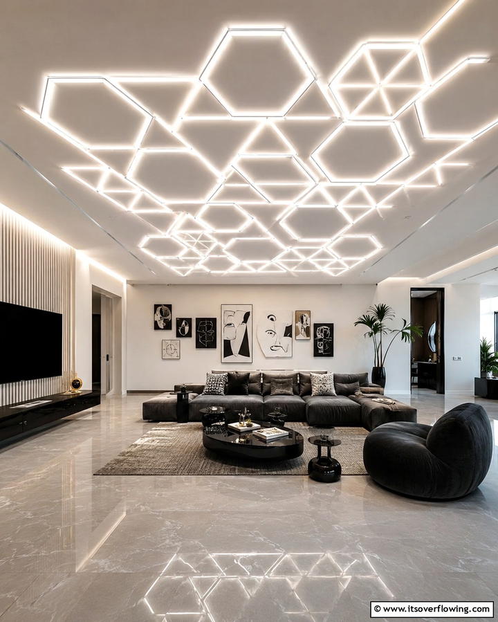 Geometric Lighting Patterns - 25 Drop Ceiling Lighting Ideas for Modern Homes