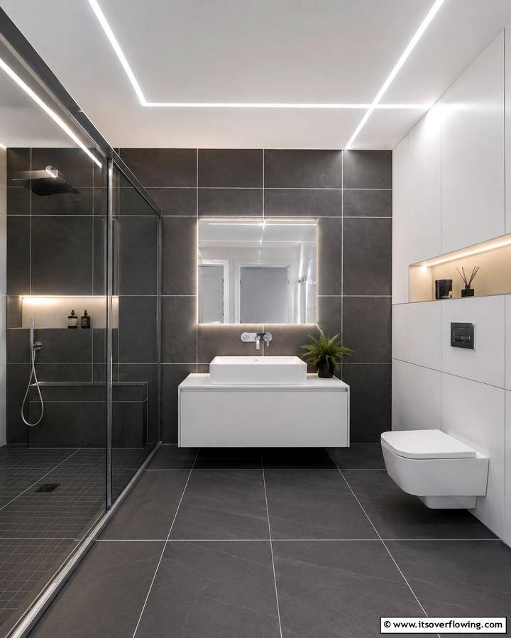 Geometric Line Precision - 30 Grey and White Bathroom Ideas for Modern Serenity