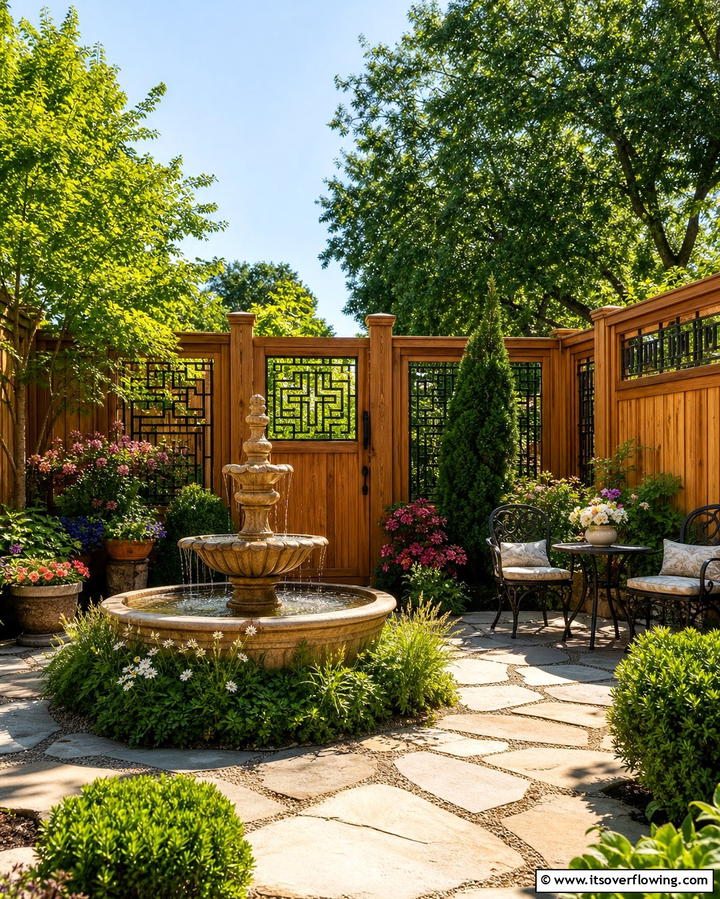 Geometric Metal Inserts - 25 Metal and Wood Fence Ideas for Durable Boundaries