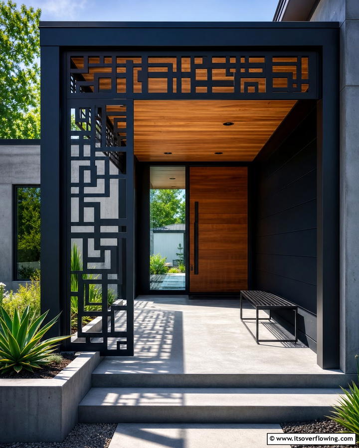 Geometric Metal Railings - 25 Front Porch Railing Ideas to Enhance Curb Appeal