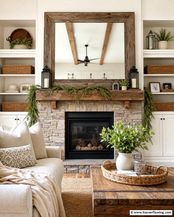 Geometric Mirror for a Contemporary Edge - 25 Mirror Over Fireplace Ideas to Elevate Your Space