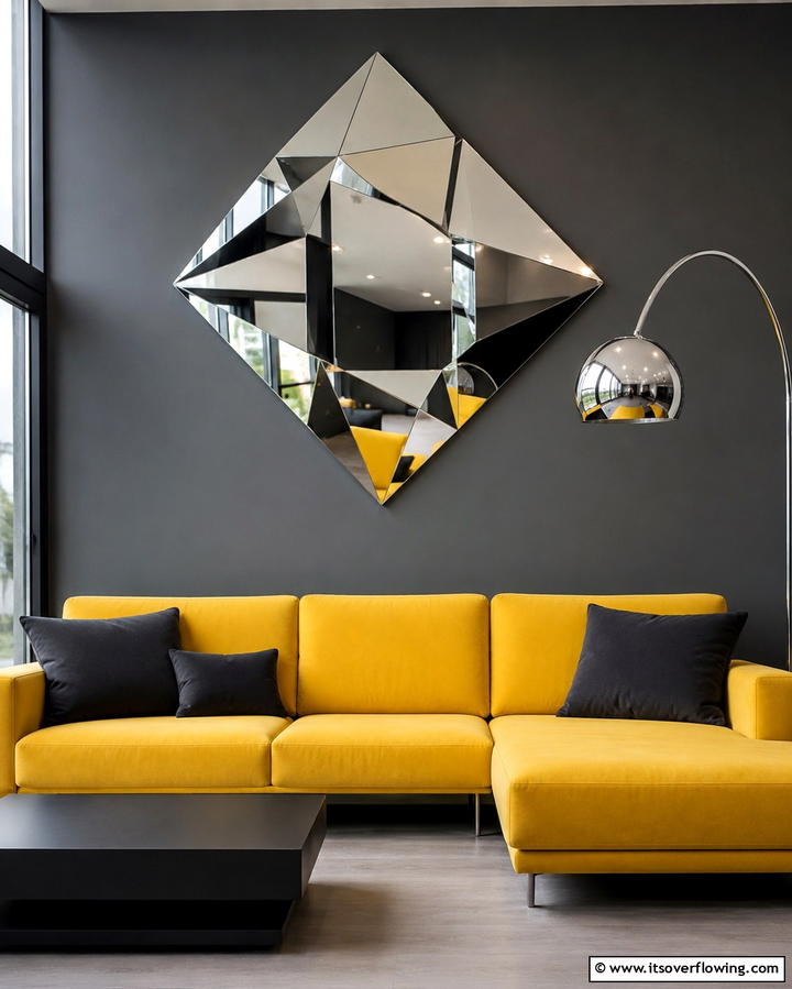 Geometric Mirror for a Contemporary Edge - 25 Living Room Mirror Ideas to Brighten Your Space
